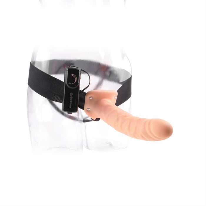 Harnais - 8" VIBRATING HOLLOW STRAP-ON - FLESH