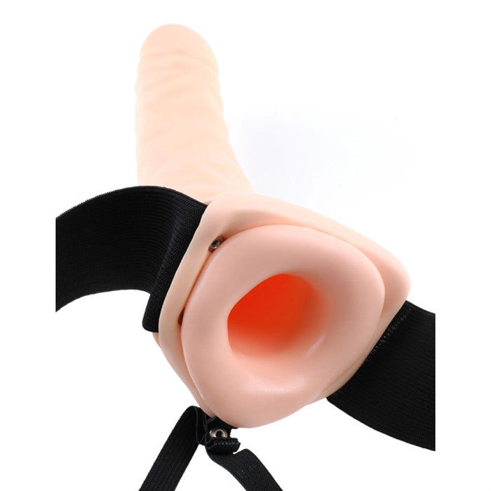 Harnais - 8" VIBRATING HOLLOW STRAP-ON - FLESH